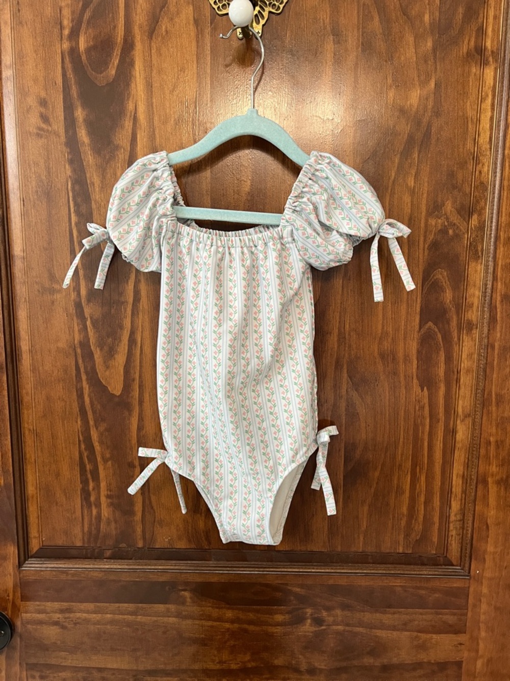 Kids White and Pink Floral One-Piece Swimsuit